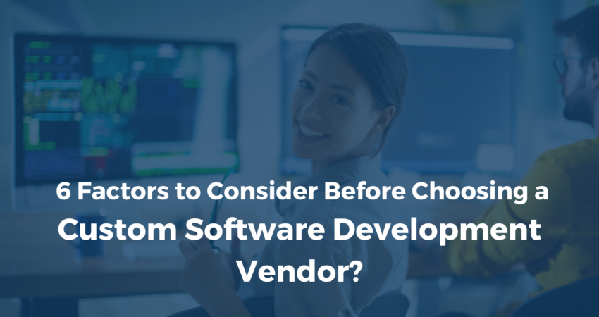 The image features six icons representing aspects like expertise, flexibility, scalability, security, cost, and support. It conveys the idea of a comprehensive guide, emphasizing the key factors businesses should consider when choosing custom software development services for optimal outcomes.