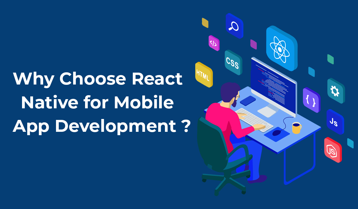 The image features React Native's logo surrounded by icons representing cross-platform compatibility, efficiency, and a vibrant developer community. It communicates the advantages of choosing React Native for mobile app development, emphasizing its ability to deliver a consistent user experience across different platforms.